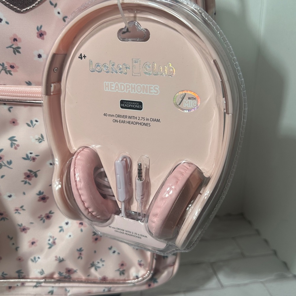 Locker Club Pink Floral Backpack Headphones and Pencil Case 3‎ Piece Set New - Picture 3 of 16